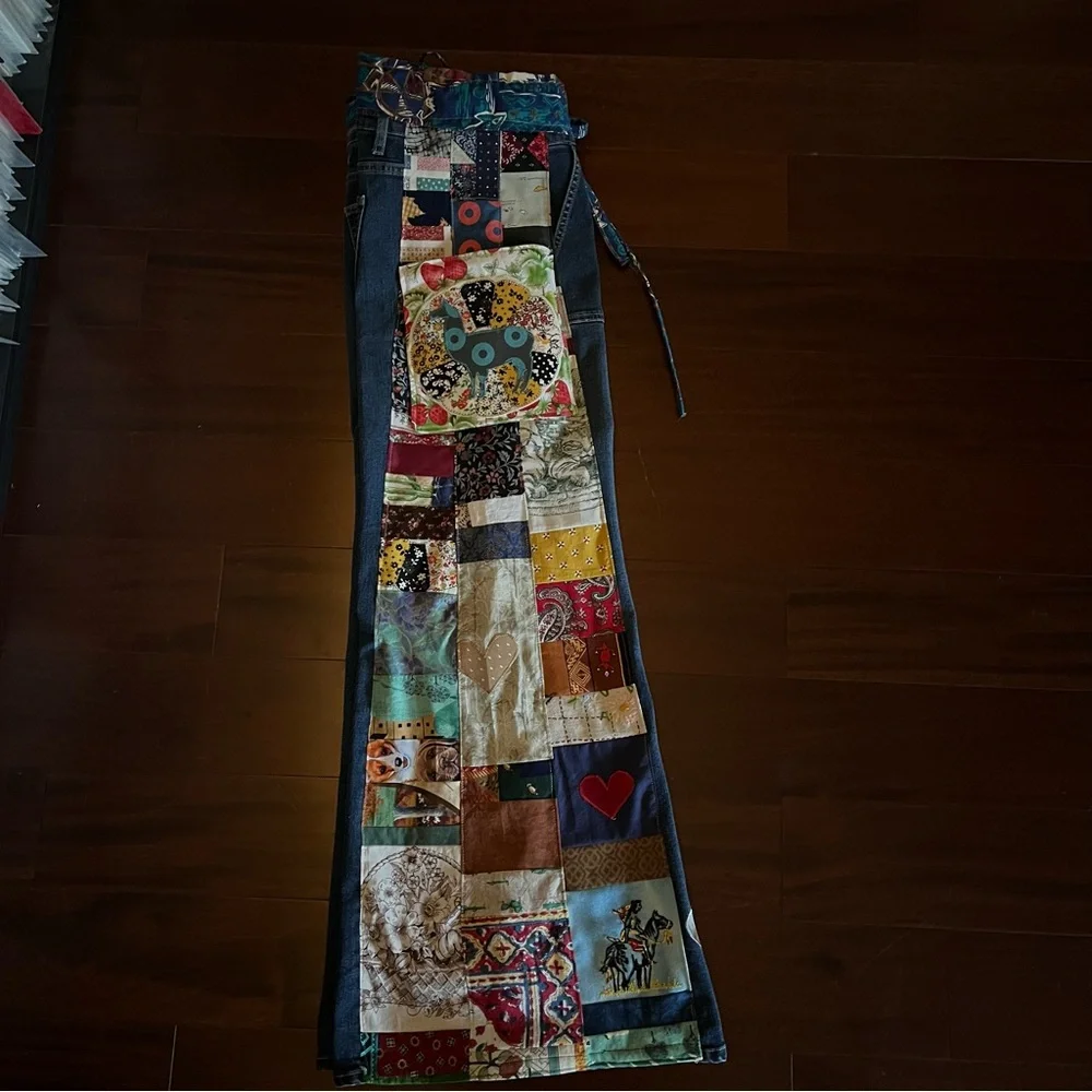 Harper jeans bellbottom patchwork phish llama donuts hippie shakedown patchpixie - Picture 6 of 11